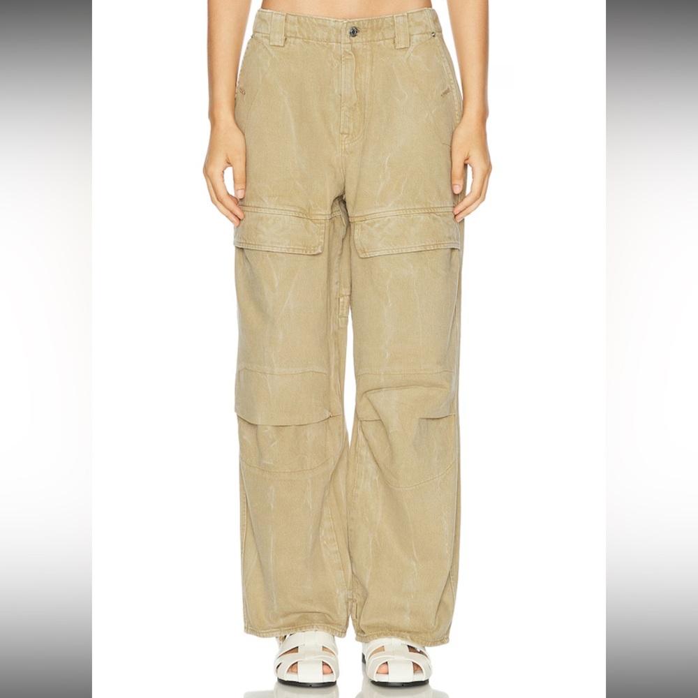 NWOT GRLFRND Steph Low Rise Cargo Jeans Slide Rock Tan Khaki Cotton Size 31